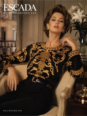 Escada by Margaretha Ley vintage silk blouse black & gold sz 40 M (US 2-8)